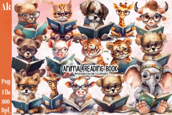 Download Animal Reading Book Sublimation Clipart - Animal reading book Collection