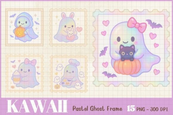 Download Kawaii Pastel Ghost Frame Clipart PNG - Pastel Collection