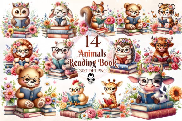 Download Animal Reading Book Sublimation Clipart - Animal reading book Collection