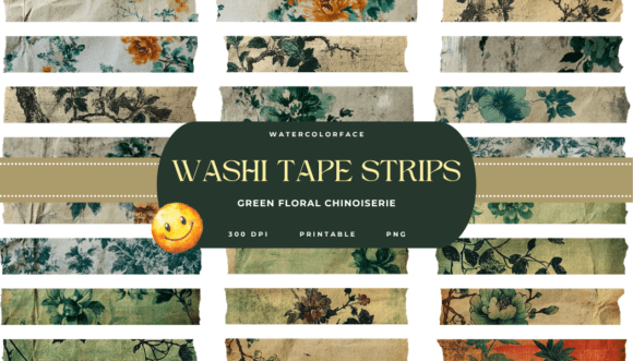 Download Red Green Vintage Chinoiserie Washi Tape - Premium Bundle