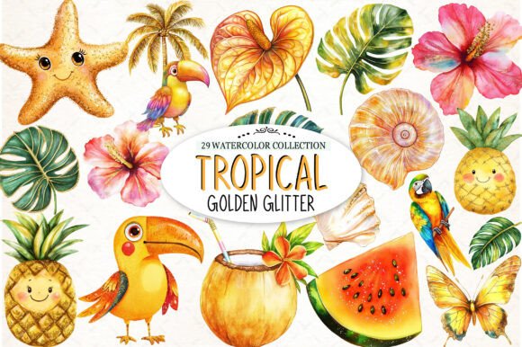 Download Tropical Clip Art Golden Glitter - Glitter Collection