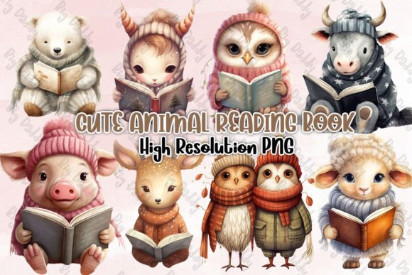 Download Cute Animal Reading Book Clipart PNG - Animal reading book Collection