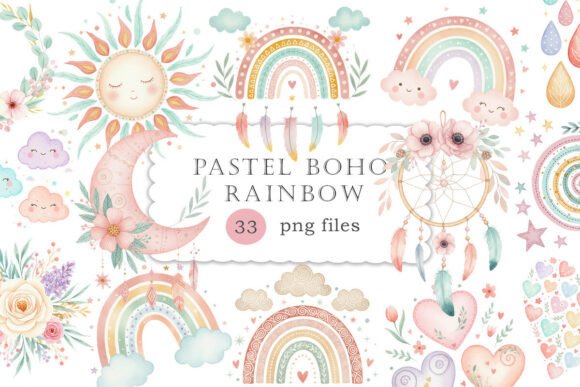 Download Pastel Boho Rainbow Clipart Set PNG - Pastel Collection
