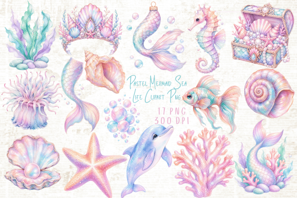 Download Pastel Mermaid Sea Life Clipart PNG - Pastel Collection