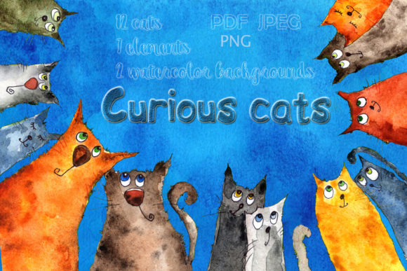 Download Watercolor Illustration Curious Cats - Illustration Collection