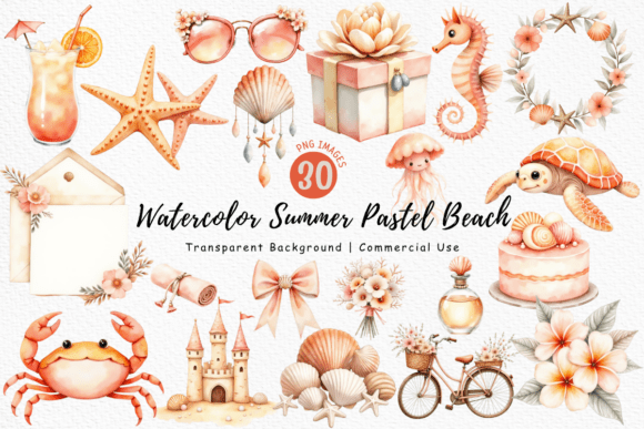 Download Watercolor Summer Pastel Beach Clipart - Pastel Collection