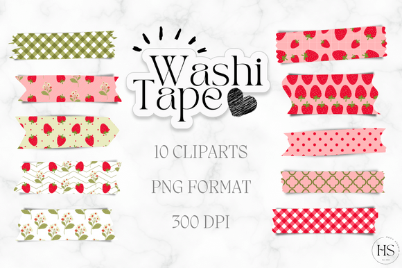 Download 10 Strawberry Washi Tape PNG Bundle - Premium Resources